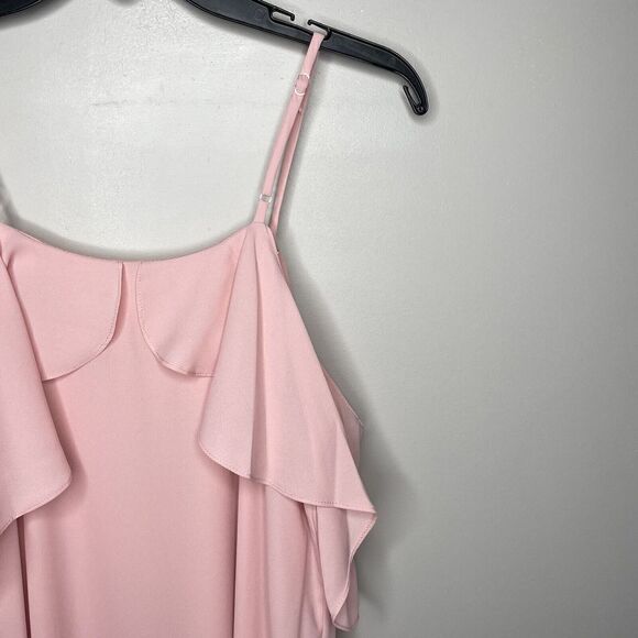 EVERLY Dress Womens Medium M Pink Cold-Shoulder Strappy Ruffle Overlay Lined - Picture 5 of 8